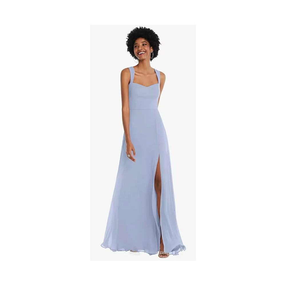 After Six 1558 Dress Womens 2 Sky Blue Sweetheart Wide Strap Slit Maxi Gown NWT